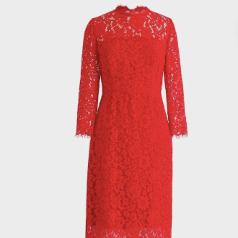 Pre-loved, Sz 4, J.Crew long-sleeve lace sheath dress, below knee, red